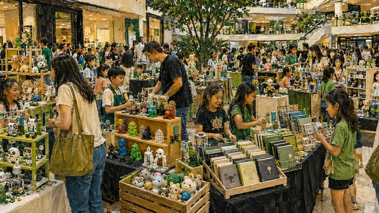 Children and families exploring a young entrepreneurs marketplace at a family expo